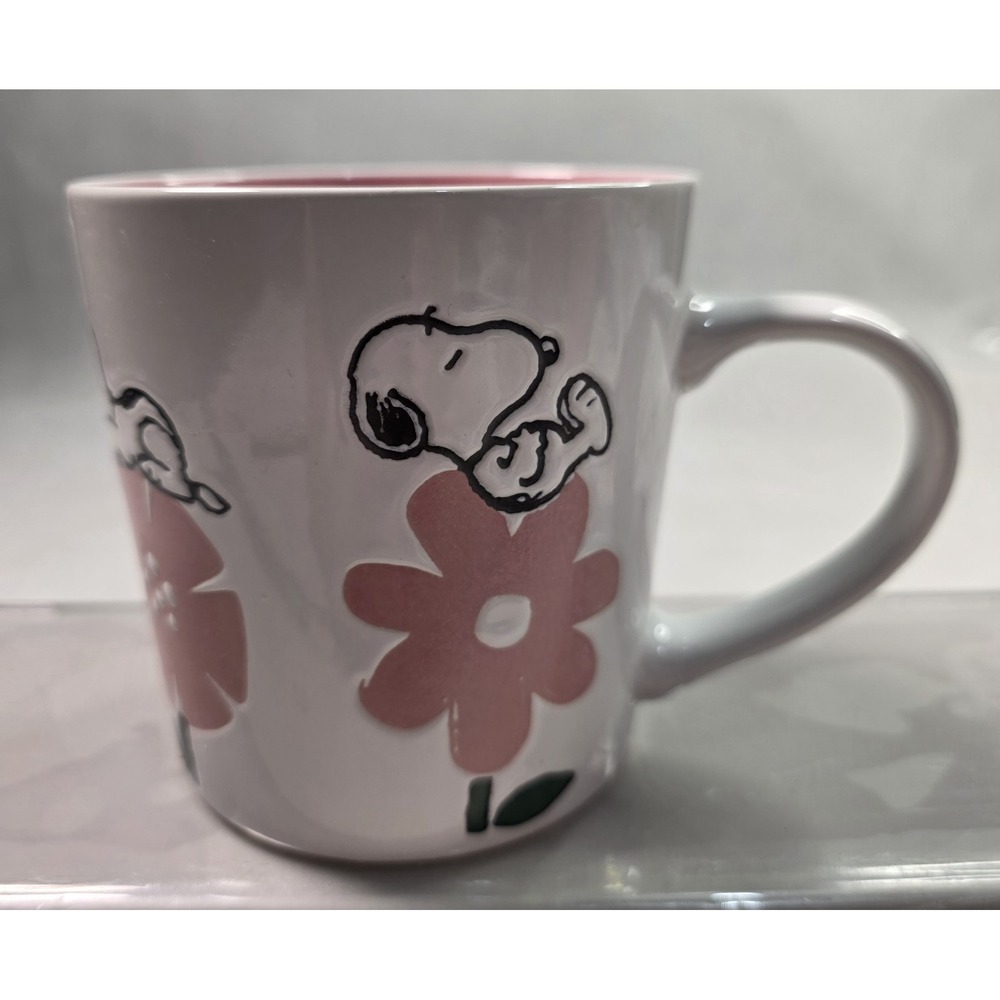 Peanuts Snoopy Pink Flowers Mug 16z Ceramic By Zrike,spring  Collectable